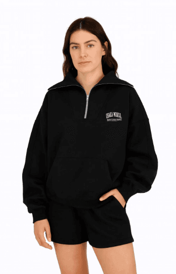 2310-OSK Half Zip Sweater Women-Black OSK Half